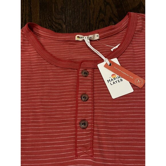 NWT Marine Layer SS Slub Henley Striped Tee Shirt Baked Apple Red Mens Sz M - Picture 2 of 8